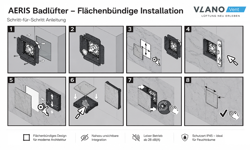 Installation des flächenbündigen Badlüfters AERIS