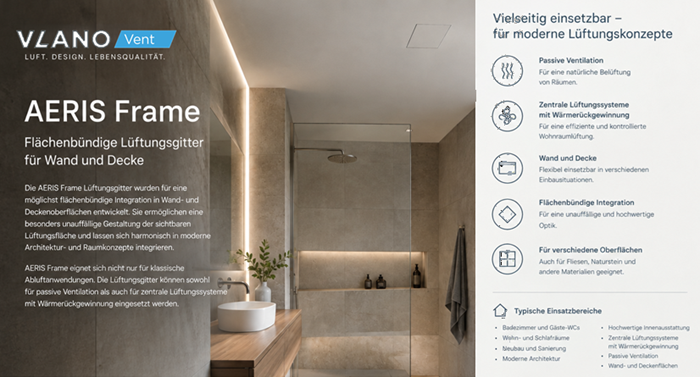 AERIS Frame – flächenbündige Lüftungsgitter für Wand und Decke
