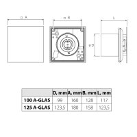 Badlüfter A-GLAS 125 BK mit Nachlauf & Feuchtigkeitssensor